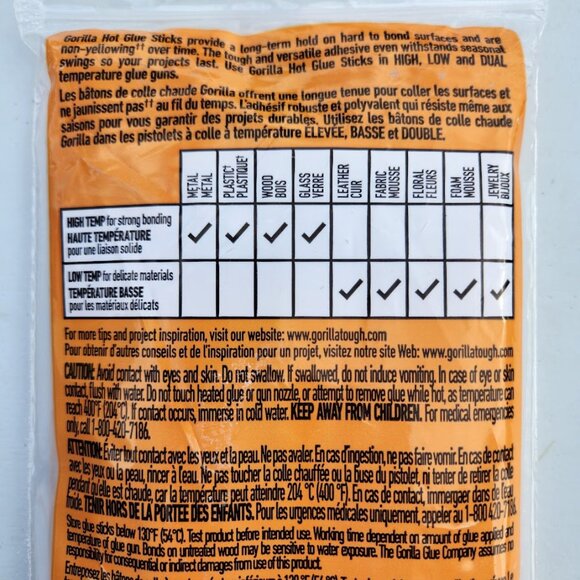 NEW Gorilla Hot Glue Sticks Clear Full Size 8" Long 20 Count Arts and Crafts Cra - Picture 6 of 14